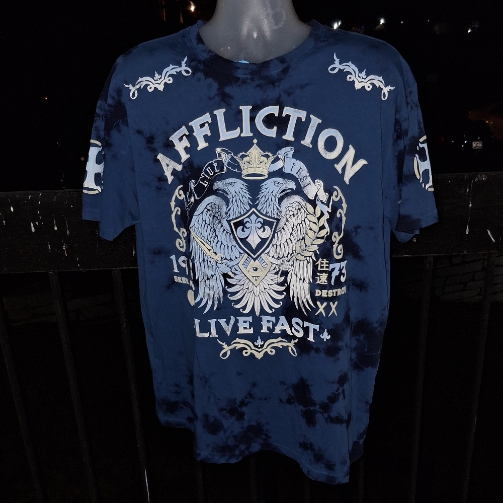 New AFFLICTION Live Fast Crown Blue Tie Dye T Shirtsize 2XL